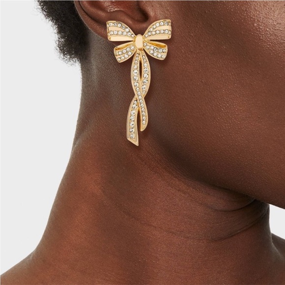 NWT SUGARFIX by BaubleBar Crystal Bow Statement Earrings - Gold - Picture 2 of 6